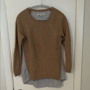 LOFT Camel and Gray Crew Neck Sweater